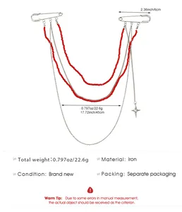 Especificaciones detalladas del broche de cadena multicapa con cuentas rojas