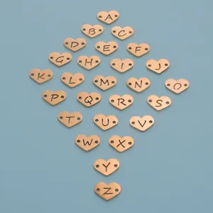 Full set of 26 stainless steel hollow heart alphabet charms for DIY jewelry making
