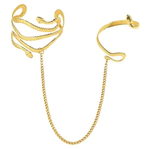 Vintage gouden slangvormige armring en armband met geïntegreerde metalen ketting