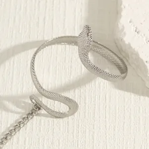 Detailopname van een vintage zilverkleurige slangenarmband met geschubde textuur