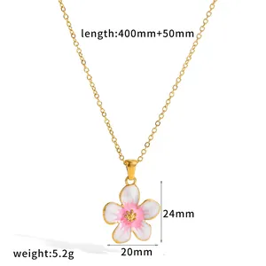 Detailed view of sweet enamel flower necklace including size and weight specifications.