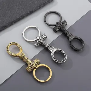 Portachiavi Martello di Thor Vichingo Nordico in Acciaio Inossidabile Rilievo Antico Retrò per Uomo Ornamento da Appendere Regalo