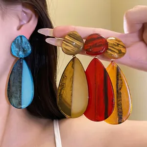 Mode Harz Wassertropfen Ohrstecker Mit Silber Ohrringpfosten Marmorierte Tinte Verschwommene Textur Luxus Elegante Schmuck Für Damen