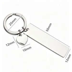 Detailed dimensions of stainless steel bar and heart charm keychain for DIY jewelry crafting