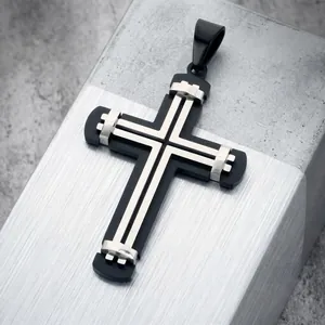 Ciondolo a Croce a Doppio Strato in Acciaio Inossidabile da Uomo Meccanico Punk Rivetto Contrasto Bicolore Gioielli Solo Ciondolo