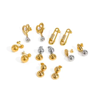Assorted 18K gold and silver bicolor stainless steel earrings with ball and heart designs