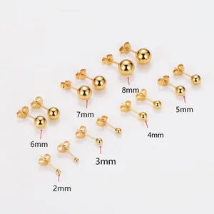 Confronto dettagliato delle dimensioni degli orecchini a lobo dorati da 2mm a 8mm