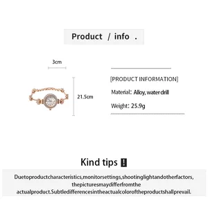 Detailed product information and measurements for rose gold flower bracelet watch