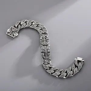 Bracciale da uomo in acciaio al titanio stile punk retrò con motivi a croce Ankh egiziana
