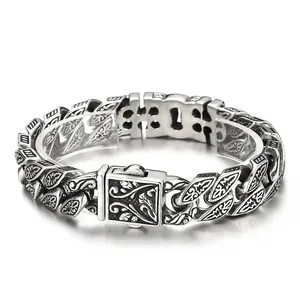 Bracciale da uomo punk vintage in acciaio al titanio con fiori