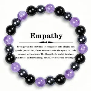 Λεπτομέρεια του βραχιολιού προστασίας Empathy με χάντρες αμέθυστου και αιματίτη