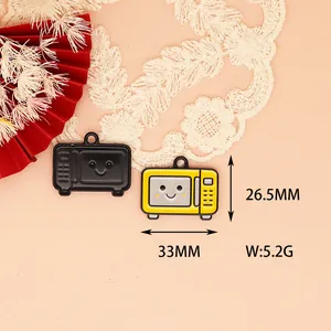 Detailed macro view of retro TV alloy pendants with specific size and weight annotations