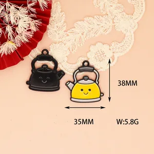 Detailed view of DIY alloy kettle charms with dimensions 38mm by 35mm and smiley face design