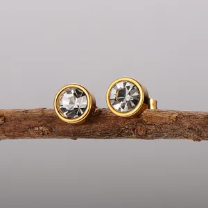 Minimalistische Geometrische Runde Zirkonia Ohrstecker Damen 304 Edelstahl Vergoldet Daily Commute Modeschmuck