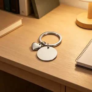 Stainless Steel Mirror Polished Heart Round Tag Keychain Pendant For DIY Laser Engraving Personalized Jewelry Finding Accessory