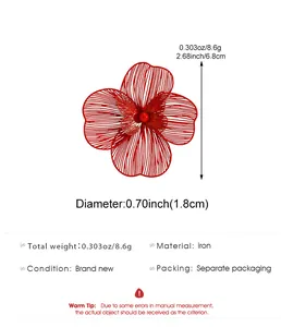 Detail of red double-layered hollow-out flower earring made of durable iron material