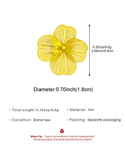 Detailed view showing specific dimensions of yellow hollowed flower ring and earrings set