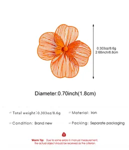 Detailed view of orange hollow double-layer flower jewelry with dimensions and weight