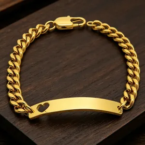 Titanstahl Panzerkette Armband Herz Hohl Gebogene Platte Gravierbares ID Armband Für Paare Unisex Minimalistischer Schmuck