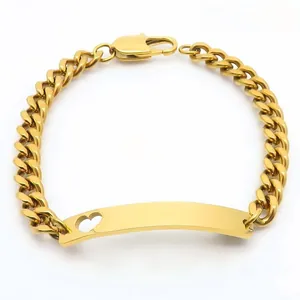 Personalisierbares goldfarbenes Edelstahl-Panzerarmband mit herzförmig ausgeschnittener Platte
