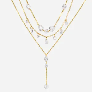 18K Vergoldeter Edelstahl Zirkonia Verstellbare Kordelzug Halskette Designer Wassertropfen Quaste Schmuck Für Damen