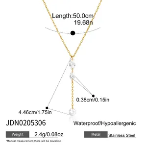 Schema dimensionale dettagliato per collana in acciaio inossidabile con gocce di zircone