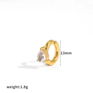 Gold-colored stainless steel ear cuff with pear-shaped zirconia, 13mm diameter, 1.8g