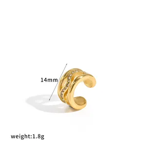 Elegant gold-plated stainless steel ear cuff with zircon accents, 14mm diameter size
