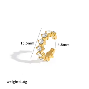 Elegant gold plated stainless steel ear cuff with clear cubic zirconia stones