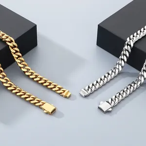 Unisex stainless steel Cuban link necklace in gold and silver finish with durable box clasp