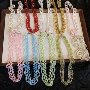Handmade colorful crystal beaded necklace set with sweet dopamine style floral designs