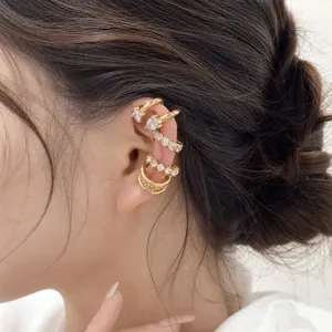 Elegant stainless steel gold ear cuffs with sparkling zircons for non-pierced ears.