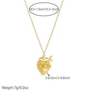 Detailed view of Gothic gold-plated heart sword necklace with size and weight info