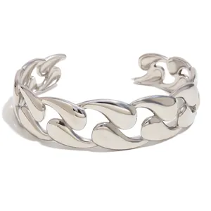 Elegant bold chunky silver teardrop link cuff bracelet made of polished stainless steel
