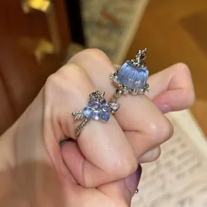 Light Luxury Copper Zirconia Resin Pudding Grape Open Rings For Women Fresh Designer Style Index Finger Ring Jewelry Gift