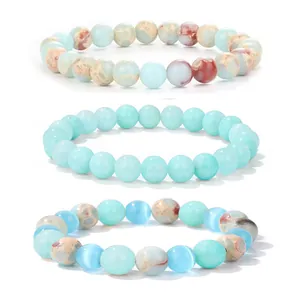 Set di tre braccialetti con perline di turchese e pietra naturale fortuna