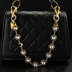Luxury Rhinestone Flower Bag Chain Metal Crossbody Bag Extension Chain Detachable Replacement Shoulder Strap For Women Accessories