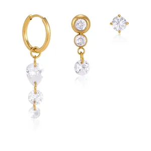 Lot de 3 boucles d'oreilles en acier inoxydable doré 18 carats avec oxydes de zirconium