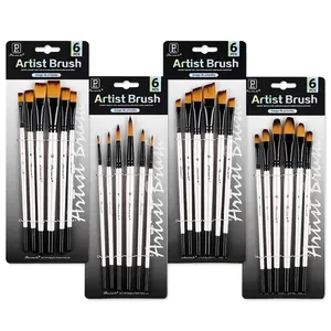 Pinceau Artiste Nylon Manche Bois Bouleau Pour Acrylique Huile Aquarelle Gouache Dessin Multi Forme Peinture