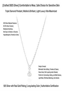 Close-up detail of S925 sterling silver necklace with three-stone zircon pendant