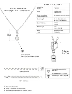 Detailed specification of S925 sterling silver necklace with cubic zirconia dimensions