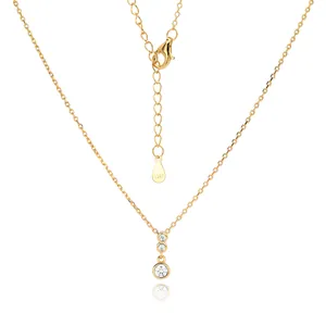Detailed view of a gold-plated S925 silver necklace with three round zircon pendants