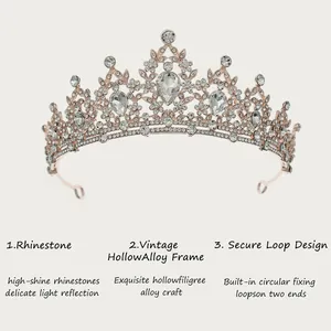 Gedetailleerd overzicht van een elegante vintage bruidstiara met strass en lusontwerp.