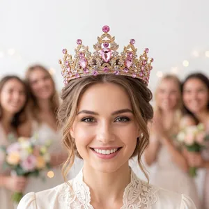 Vintage gouden bruidstiara met elegante roze kristallen voor bruiloften