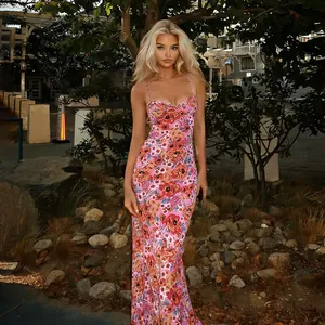 Elegant slim-fit floral print slip dress for a vibrant and feminine 2024 look