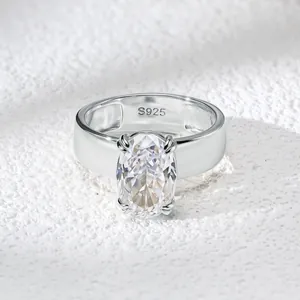 Detailed macro shot of an oval ice flower cut zircon ring in S925 sterling silver.