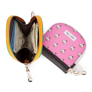 Cute cartoon cupcake print PU leather coin purse with secure metal zipper closure