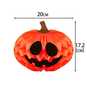 Halloween pumpkin honeycomb paper decoration, dimensions 20cm wide by 17.2cm high