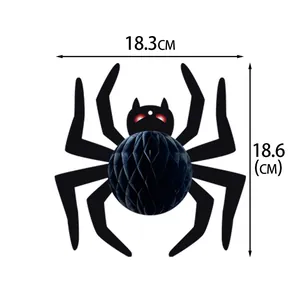 Black spider honeycomb ball hanging decoration for spooky Halloween party events