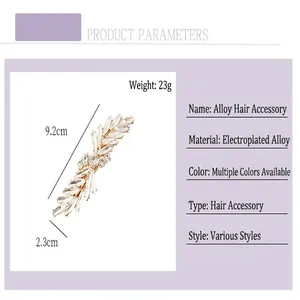 Detail view of elegant marquise rhinestone hair clip with alloy plating and size